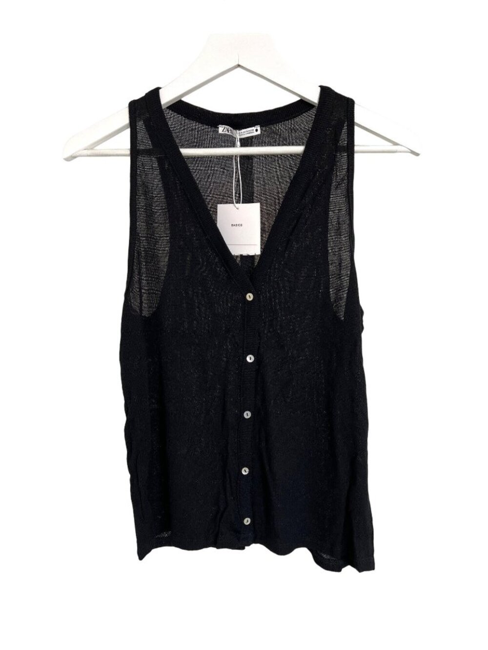 Zara Black Sheer Sleeveless Button-Up Blouse